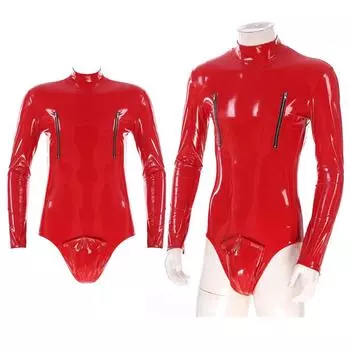 Мужской блестящий латексный комбинезон-трико, облегающий комбинезон с длинным рукавом и молнией, боксерский трико, клубная одежда, костюм для танцев на пилоне M