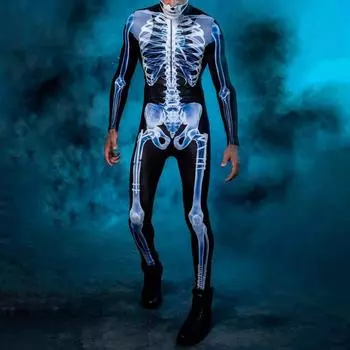 Мужской боди с 3D-принтом, ужасный длинный рукав, добавит атмосферу, косплей, костюм черепа