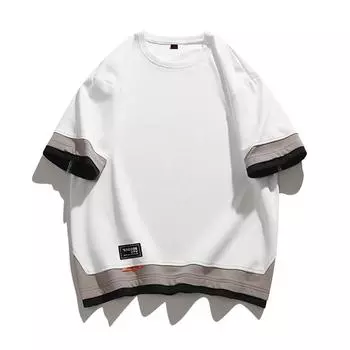 Мужской большой модный топ из трех частей с короткими рукавами и цветными блоками 4XL