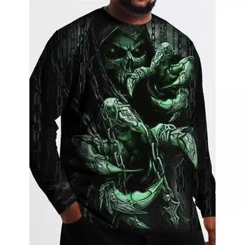 Мужской большой размер с круглым вырезом и принтом, с длинным рукавом, весна-осень, модный уличный базовый удобный повседневный спортивный топ L