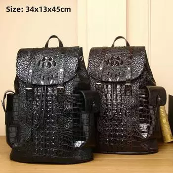 Мужской большой рюкзак с крокодиловым узором — вместительная, модная, дорожная сумка для отдыха на природе кофейный