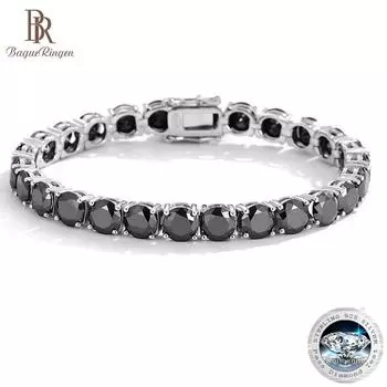 Мужской браслет Bague Ringen с черными бриллиантами и муассанитом, полный бриллиант S925, чистое серебро, роскошная простая теннисная цепочка с ручкой для дрели и сертификатом 0.1ct(length 15mm) чёрный