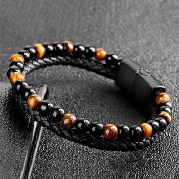Мужской браслет Бусы ручной работы Двухслойный Устойчивый к выцветанию Классический Нарядный Веревка из искусственной кожи Классика A