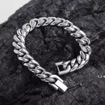 Мужской браслет-цепочка Domineering Cuban - крутая нержавеющая сталь, толстый титановый хип-хоп-украшение с пряжкой 5mm thick. Bracelet 16cm long