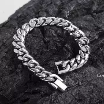 Мужской браслет-цепочка Domineering Cuban - крутая нержавеющая сталь, толстый титановый хип-хоп-украшение с пряжкой Bracelet 16cm