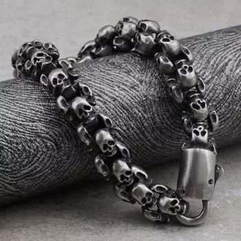Мужской браслет-цепочка из матовой нержавеющей стали шириной 12 мм с черепом, мужской браслет-цепочка в стиле панк-рок, готический браслет со скелетом, мужской браслет для мальчиков 18.5CM чёрный