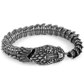 Мужской браслет-цепочка из нержавеющей стали с драконьим телом для мужчин с зелеными фианитами в винтажном стиле, панк-рок, байкерский ювелирный аксессуар 21CM чёрный