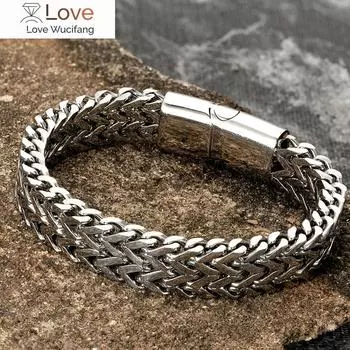 Мужской браслет-цепочка из нержавеющей стали в стиле панк, аксессуары для рук, магнитная застежка, винтажный браслет, мужские ювелирные изделия, оптовая продажа, рождественские подарки 23cm