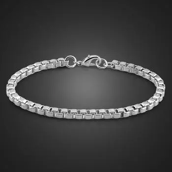 Мужской браслет-цепочка из стерлингового серебра 925 пробы, 4 мм, 7-9 дюймов, браслет для женщин, 100% твердое серебро, модные очаровательные ювелирные изделия для мальчиков, подарок 16cm