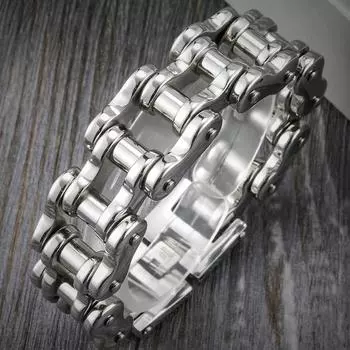 Мужской браслет длиной 21,5/24 см, шириной 21 мм, мотоциклетная цепочка в стиле рок-н-ролл, мужские браслеты, тяжелые браслеты из нержавеющей стали, байкерские украшения 21.5CM серебряный