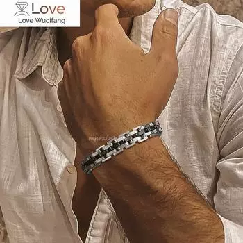 Мужской браслет для мужчин, двухцветный браслет из нержавеющей стали, мужские украшения 19cm