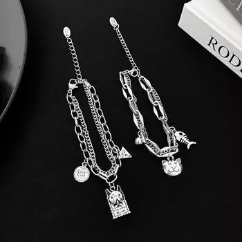 Мужской браслет для питомца из титановой стали в стиле хип-хоп: Не выцветает, модный, ретро-дизайн для универсального ношения парами Dog