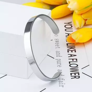 Мужской браслет, гладкий регулируемый однотонный браслет из нержавеющей стали, женский браслет, украшение для взрослых 6 mm серебряный