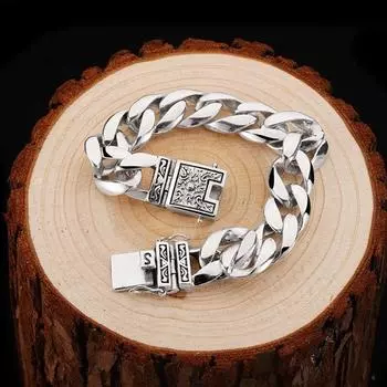Мужской браслет, глянцевый мужской серебряный браслет, властные ретро-пары 22cm