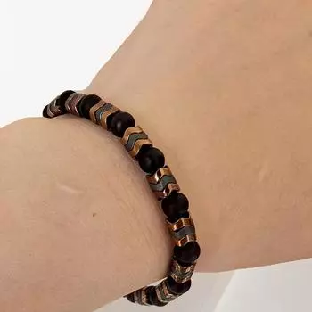 Мужской браслет из черного оникса с круглыми бусинами и каменными бусинами со стрелками для йоги серебряный