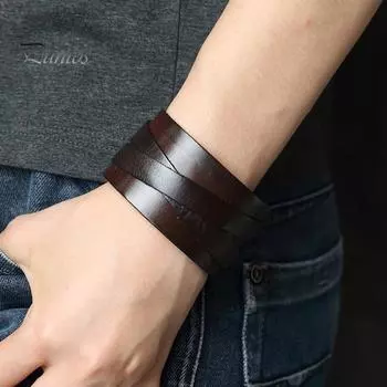 Мужской браслет из искусственной кожи, однотонный, гладкий, в стиле панк, на пуговицах, легкий индивидуальный перекрестный ремешок, мужской аксессуар коричневый