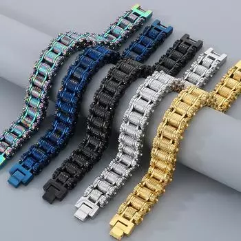 Мужской браслет из литой нержавеющей стали шириной 15 мм, цепь для мотоцикла и велосипеда, мужские браслеты и браслеты для мужчин, 5 цветов, байкерские украшения 22CM серебряный