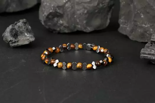 Мужской браслет из натурального камня с гематитом Swallow Tiger Eye