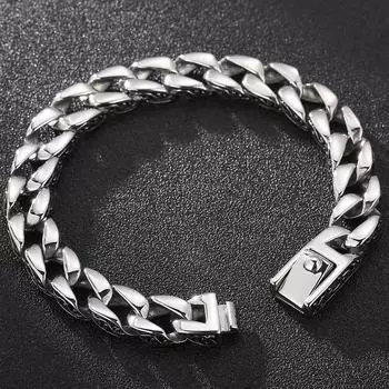 Мужской браслет из нержавеющей стали 316L, браслет в стиле ретро, мужской браслет высокого качества, крутой мужской байкерский ювелирный аксессуар, аксессуары на руку, бордюрная цепочка 18CM серебряный