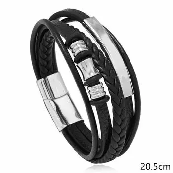 Мужской браслет из нержавеющей стали, кожаный, многослойный, плетеный вручную, браслет из титановой стали