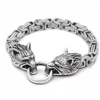 Мужской браслет из нержавеющей стали с головой волка Фенрира, скандинавский браслет-цепочка викингов 19cm
