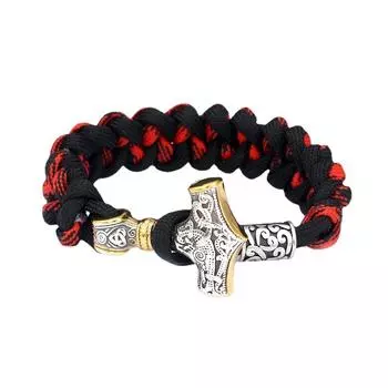 Мужской браслет из паракорда, браслет из нержавеющей стали с молотом Тора викингов, тканый браслет, браслет для выживания на открытом воздухе 23CM