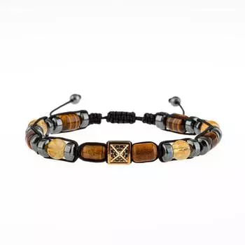 Мужской браслет из тигрового глаза, цитрина и гематита с цирконом из натурального камня