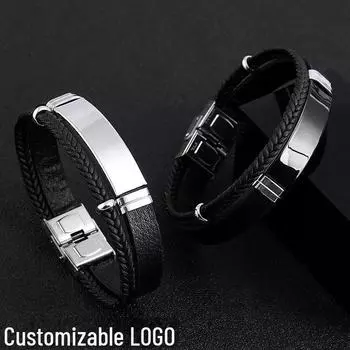 Мужской браслет из титановой стали и кожи в стиле ретро - гравированный дизайн из плетеной веревки из нержавеющей стали для пар KZ02 серебряный