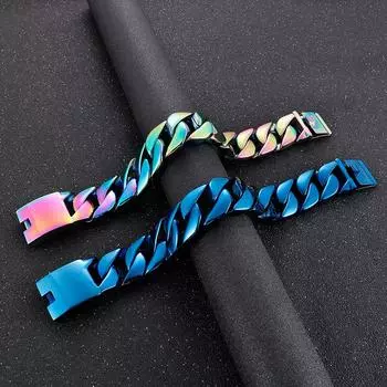 Мужской браслет из титановой стали с покрытием из золота 18 карат в стиле хип-хоп 21.5cm