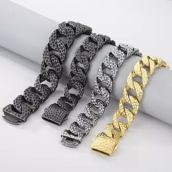 Мужской браслет из вареной черной стали в европейском и американском стиле ретро из титановой стали