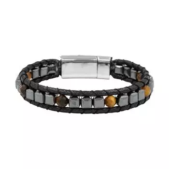 Мужской браслет макраме из тигрового глаза, натурального камня с гематитом