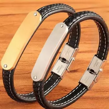 Мужской браслет Модный панк многослойный плетеный кожаный браслет-веревка Золотой черный мужской женский повседневный титановый стальной парный браслет 19cm