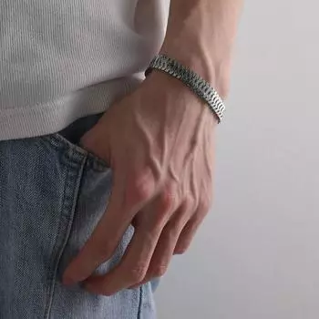 Мужской браслет, однотонный, простой, из нержавеющей стали, мягкий зажим для лобстера, гладкая поверхность, крутая змеиная чешуя