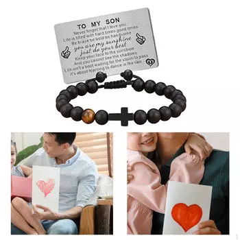 Мужской браслет ручной работы из бисера с выгравированной биркой, подарки для сына, мужчины, мальчика, выпускной на день рождения TO MY SON Card