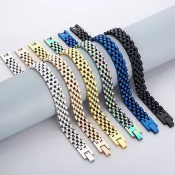 Мужской браслет с цепочкой для часов шириной 10 мм, мужской браслет для мужчин и женщин, роскошный золотой цвет из нержавеющей стали, манненская повязка на руку, ювелирные изделия на запястье 16CM серебряный