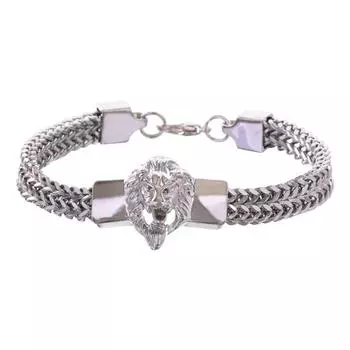 Мужской браслет с декором в виде льва, браслет в стиле хип-хоп, круглый, гладкий, тонкая работа, ювелирное изделие, подарок, наручный аксессуар серебряный