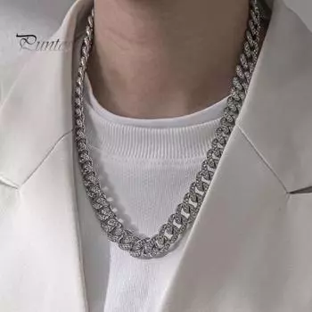 Мужской браслет с толстой цепочкой в стиле хип-хоп, полированный цинковый сплав, стразы, декор, ажурная цепочка, браслет на запястье для вечеринки в клубе 21cm