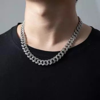 Мужской браслет с толстой цепочкой в стиле хип-хоп, полированный цинковый сплав, декор из страз 21cm