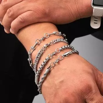 Мужской браслет с толстой полой цепочкой и карабином, однотонный, полированная нержавеющая сталь H