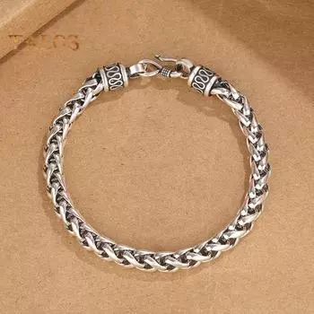 Мужской браслет с толстой полой цепочкой, винтажный плетеный полированный однотонный сплав, гальванизированный, повседневная одежда, наручные украшения, праздничный подарок античный серебряного