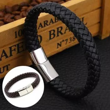 Мужской браслет с винтажной пряжкой в стиле панк, магнитный мужской браслет для повседневного ношения чёрный