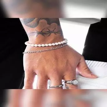 Мужской браслет Saint Belisama из устойчивой к потускнению стали MGS с цепочкой и жемчугом