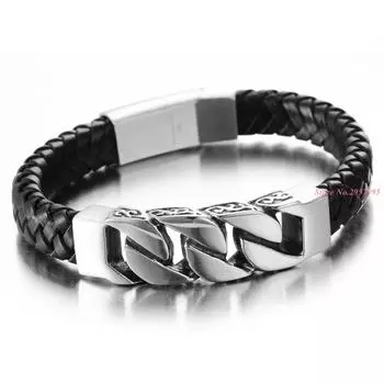 Мужской браслет серебряного или золотого цвета, кожаный плетеный браслет из стальной проволоки, браслет из нержавеющей стали, мужские ювелирные изделия 22CM