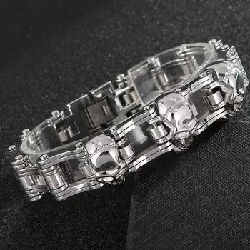 Мужской браслет со скелетом из нержавеющей стали, браслет с черепом в стиле панк, ширина 16 мм, велосипедная цепочка, очаровательные браслеты, модные байкерские украшения для мужчин 23cm