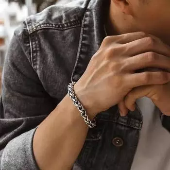 Мужской браслет толстая полая цепь винтажный плетеный полированный однотонный сплав гальваническое покрытие повседневный