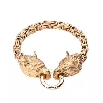 Мужской браслет Властный браслет из нержавеющей стали с золотой головой волка Императорский браслет-цепочка 23CM