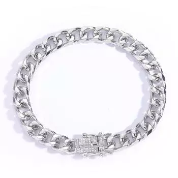 Мужской браслет в стиле хип-хоп с глянцевой кубинской цепочкой и бриллиантовой застежкой 9 мм 7 inch золотой