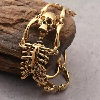 Мужской браслет в стиле панк, позолоченный, из нержавеющей стали 316L, 8,3 дюйма, длинный, с большим черепом, мужские браслеты, браслеты, браслеты со скелетом, байкерские украшения для мужчин 21cm