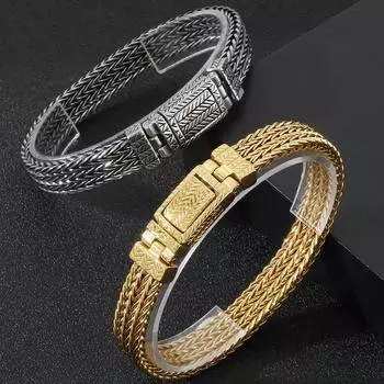 Мужской браслет в стиле ретро для мужчин, золотой цвет, нержавеющая сталь, ширина 10 мм, мужская цепочка на киле, мужские браслеты на руку, ювелирные аксессуары на запястье 22CM серебряный