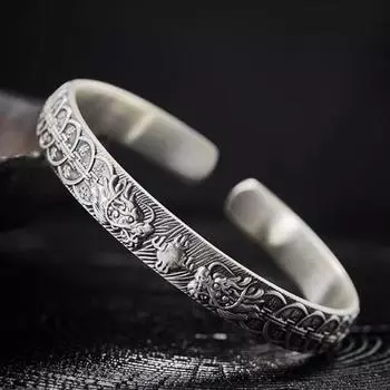 Мужской браслет в стиле ретро, повседневный, модный, с дизайном головы дракона, мужской браслет серебряного цвета, с открытым ртом, в стиле панк, ювелирные изделия, аксессуары для женщин